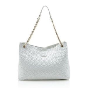 Elegant White Tory Burch Marion Quilted Tote Bag